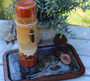 Candle Holder with Prosperity Candle Tigers Eye, Aura Quartz Geode and Labradorite Crystals