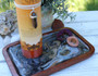 Candle Holder with Prosperity Candle Tigers Eye, Aura Quartz Geode and Labradorite Crystals
