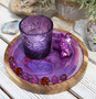 Candle Holder and Candle Aura Quartz  Hand Painted Wood