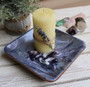 Hand Painted Wooden Bowl with Beeswax Candle, Amethyst and Crystal Quartz Stones