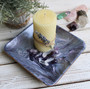 Hand Painted Wooden Bowl with Beeswax Candle, Amethyst and Crystal Quartz Stones