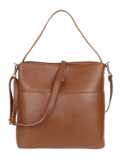 Womens Italian Genuine Leather Open Pockets Button Shoulder Bag