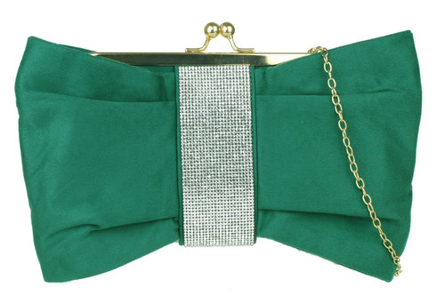 Womens Satin Bow Shape Diamante Clutch Bag