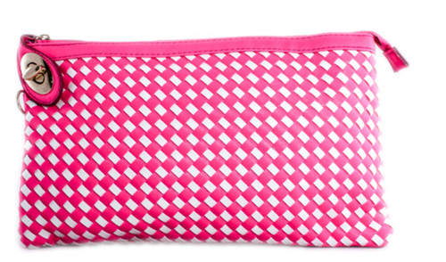 Womens Woven Patent Checked Print Clutch Bag Glossy Envelope Handbag