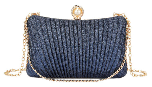 Womens Glitter Compact Case Pleated Evening Clutch Bag
