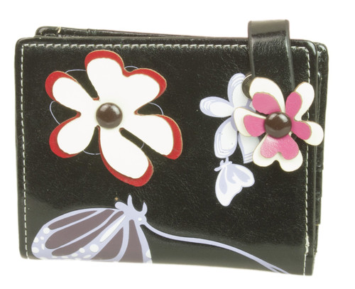 Womens Flowers Butterflies Print Glossy Wallet Vintage Small Purse Photo ID