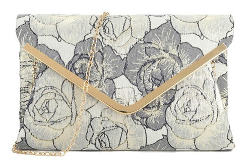 Womens Floral Brocade Satin Glitter Clutch Bag Trim Medium
