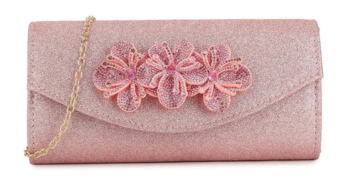 Womens Glitter Clutch Purse Floral Rhinestone Evening Handbag Chain Strap