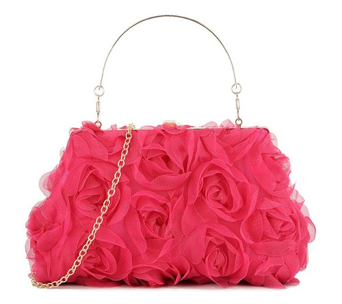 Womens Satin Rose Clutch Bag Handbag Floral Evening Bag Prom