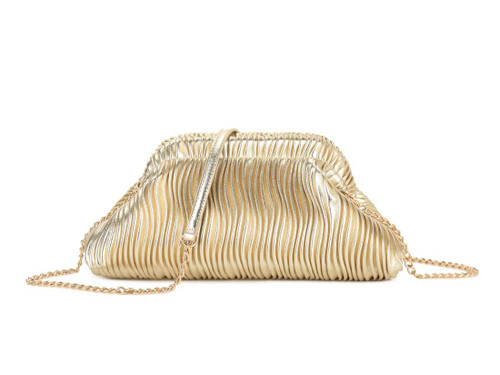 Womens Pleated Evening Clutch Bag Chain Strap Shoulder Purse