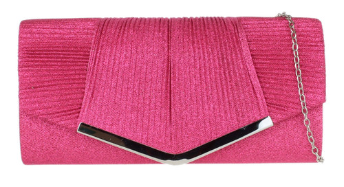 Womens Glitter Satin Ruched Clutch Bag with Chain Strap Evening