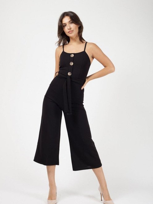 Button Belted Culotte Jumpsuit