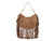 Womens Faux Suede Fringe Hobo Shoulder Bag with Tassel Trim
