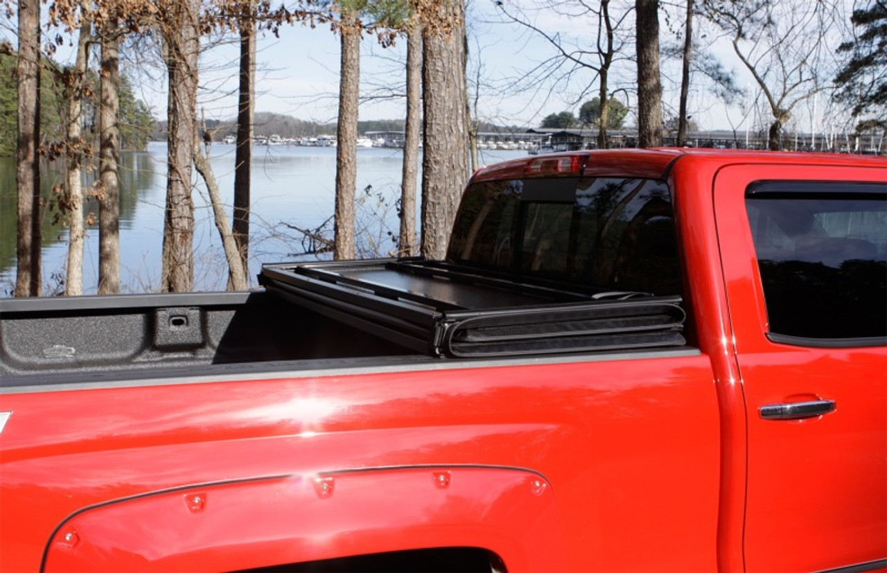 Lund 15-17 Chevy Silverado 3500 Fleetside (6.6ft. Bed) Hard Fold Tonneau Cover - Black - 969158 Photo - Mounted