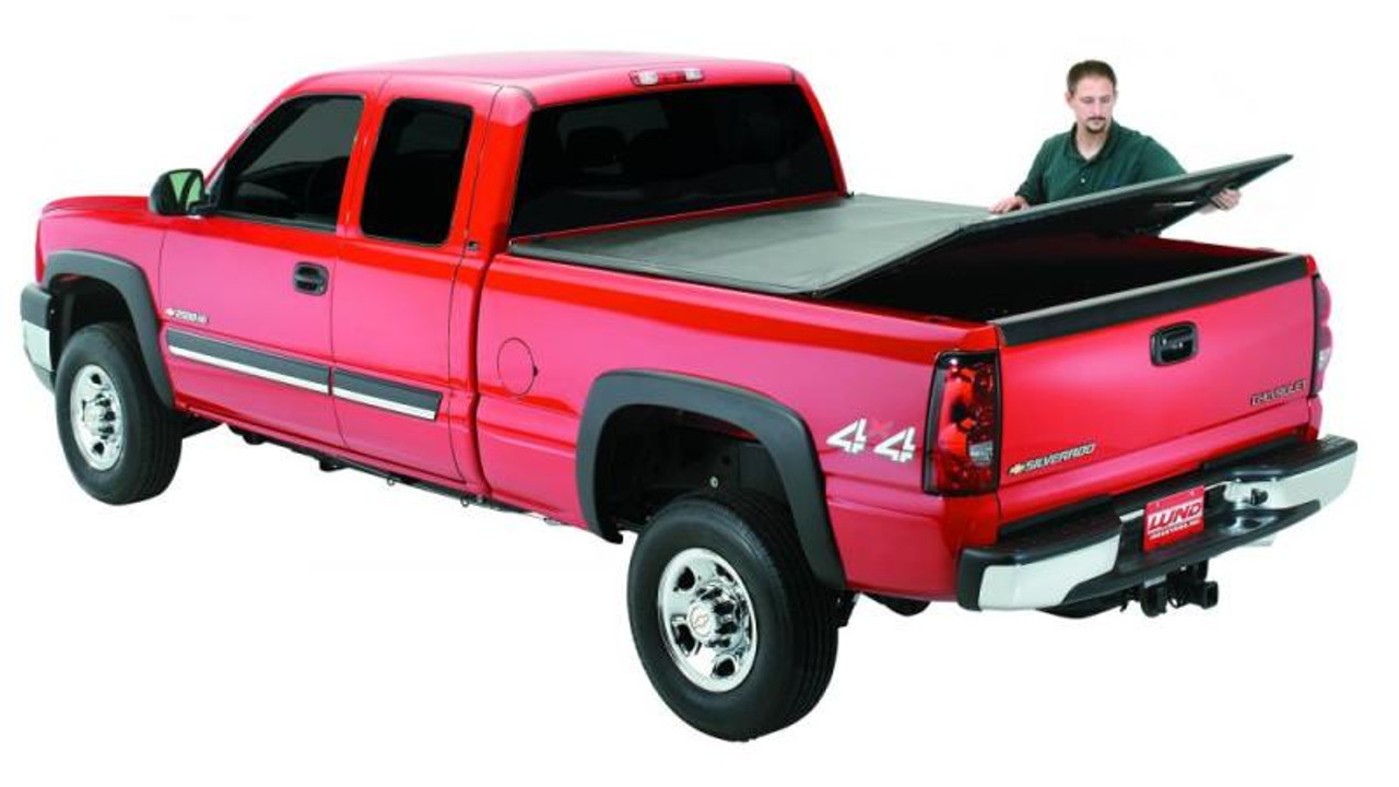 Lund 02-17 Dodge Ram 1500 (8ft. BedExcl. Beds w/Rambox) Genesis Tri-Fold Tonneau Cover - Black - 95063 Photo - lifestyle view