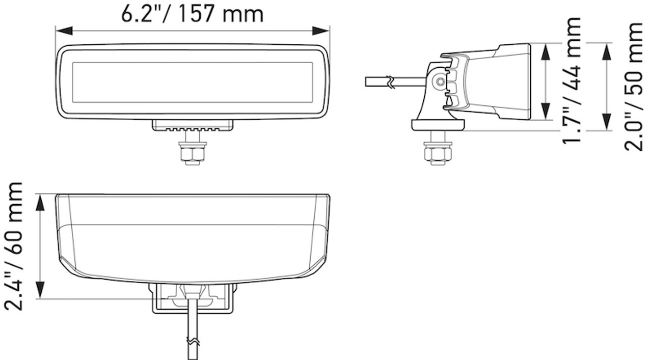 Hella Universal Black Magic 6 L.E.D. Mini Light Bar - Flood Beam - 358176201 Technical Drawing