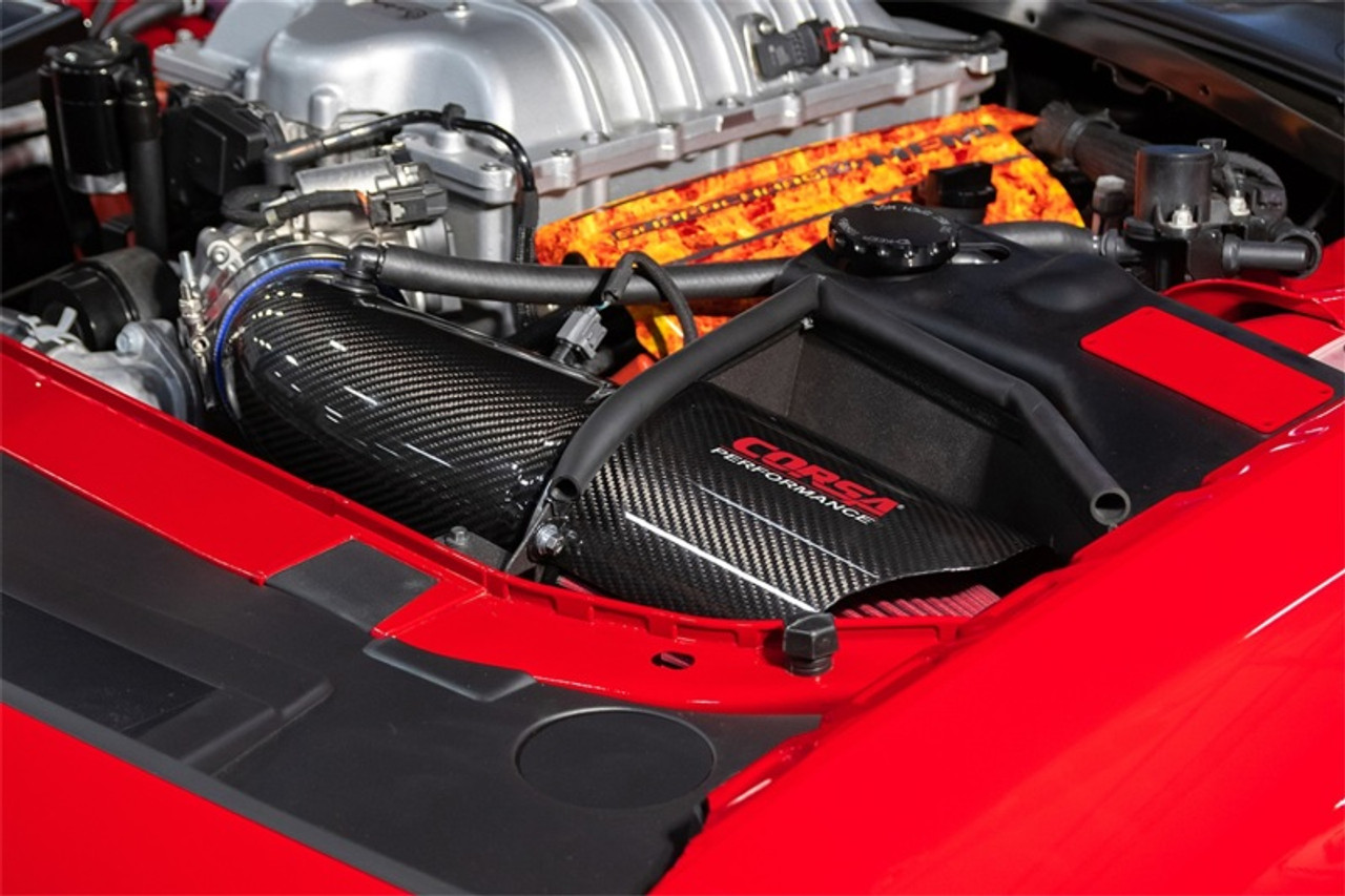 Corsa 19-21 Dodge Challenger SRT/Hellcat/Redeye/Demon Carbon Fiber Air Intake w/ MaxFlow 5 Oil Filt. - 44004 Photo - Mounted
