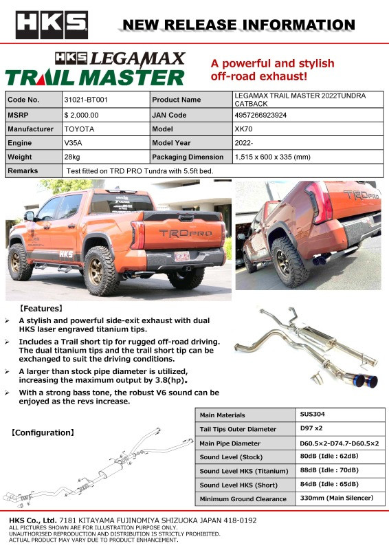 HKS LEGAMAX TRAIL MASTER 2022TUNDRA CATBACK - 31021-BT001 Photo - Close Up