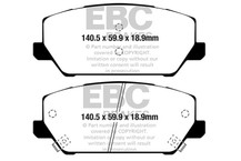EBC 2019+ Hyundai Veloster N (2nd Gen) 2.0L Turbo Yellowstuff Front Brake Pads - DP42343R Technical Drawing