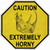 Caution Extremely Horny Rhino Novelty Octagon Sticker Decal