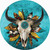 Cow Skull Sunflower Turquoise Novelty Circle Sticker Decal