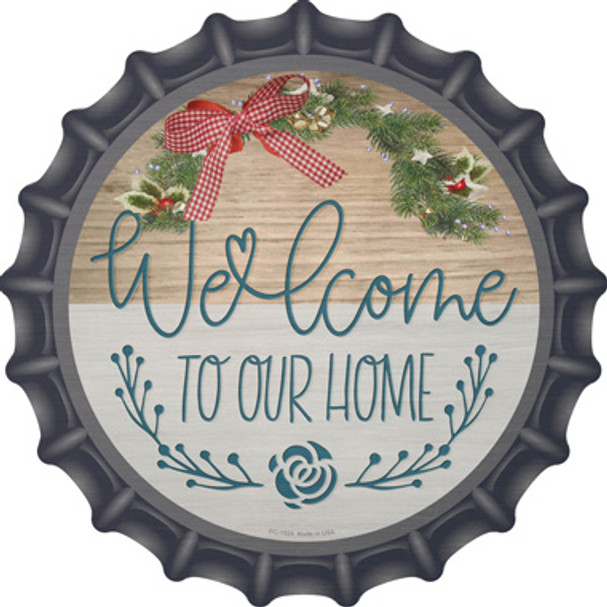 Our Home Wreath Novelty Metal Bottle Cap Sign