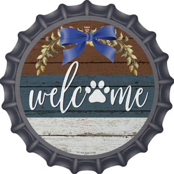 Welcome Paw Wreath Novelty Metal Bottle Cap Sign