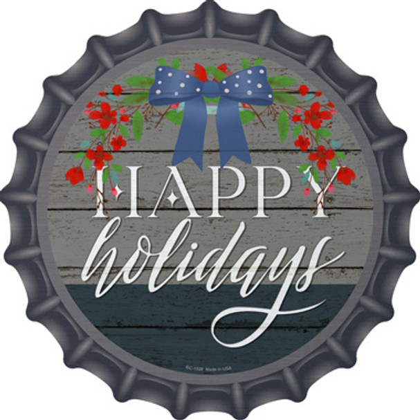 Happy Holidays Bow Novelty Metal Bottle Cap Sign