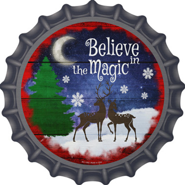 Believe in Magic Reindeer Novelty Metal Bottle Cap Sign