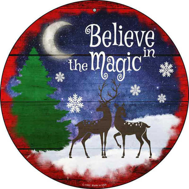 Believe in Magic Reindeer Novelty Metal Circle Sign
