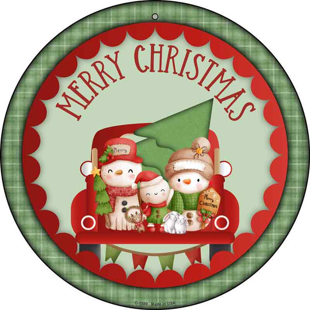 Merry Christmas Family Novelty Metal Circle Sign