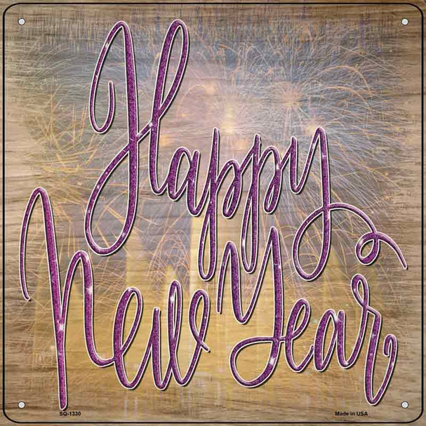 Happy New Year Fireworks Novelty Metal Square Sign