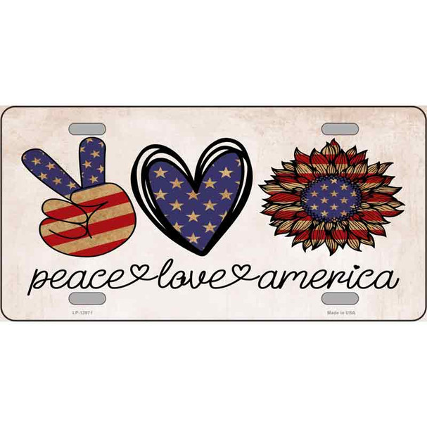 Peace Love America Novelty Metal License Plate Tag