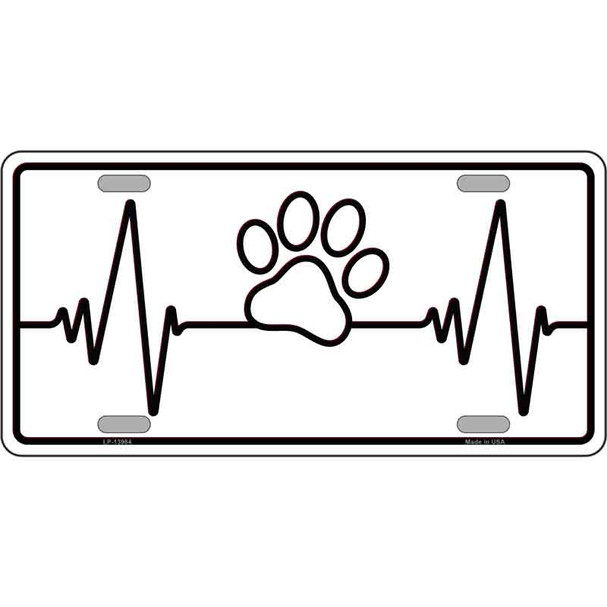 Paw Print Heart Beat Novelty Metal License Plate Tag