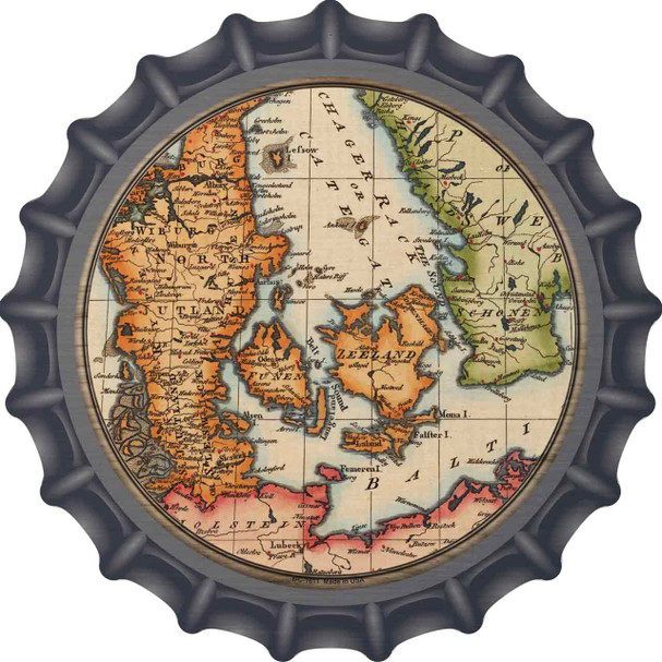 Denmark Map Novelty Metal Bottle Cap Sign