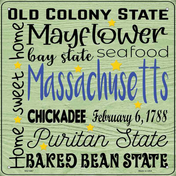 Massachusetts Motto Novelty Metal Square Sign