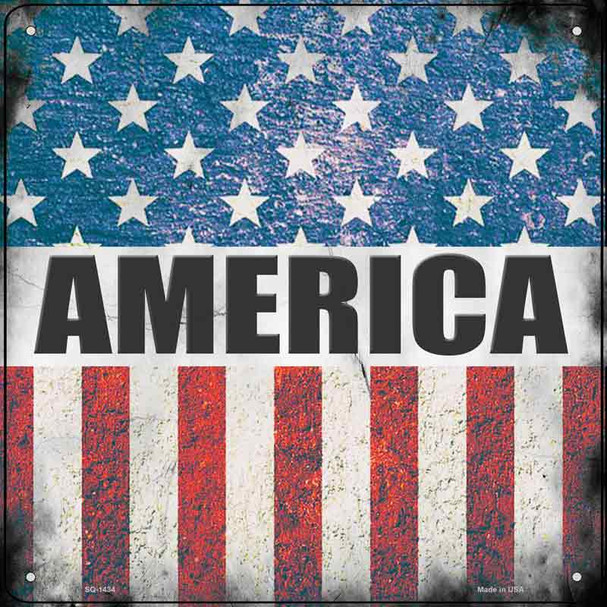 America Flag Background Novelty Metal Square Sign