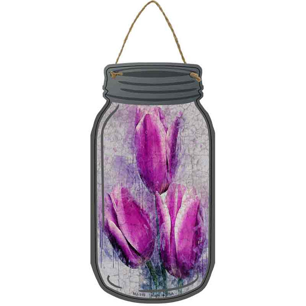 Purple Tulip Watercolor Novelty Metal Mason Jar Sign