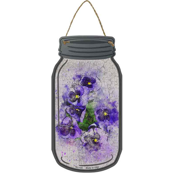 Purple Pansy Watercolor Novelty Metal Mason Jar Sign