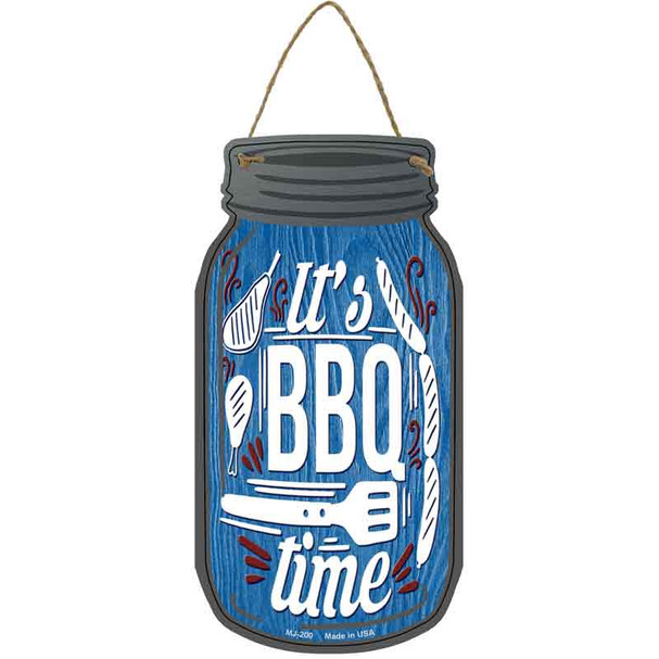 BBQ Time Blue Novelty Metal Mason Jar Sign