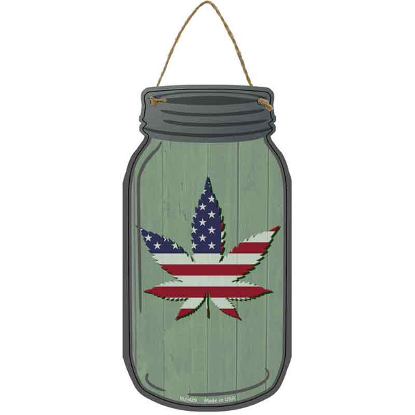 USA Marijuana Leaf Novelty Metal Mason Jar Sign