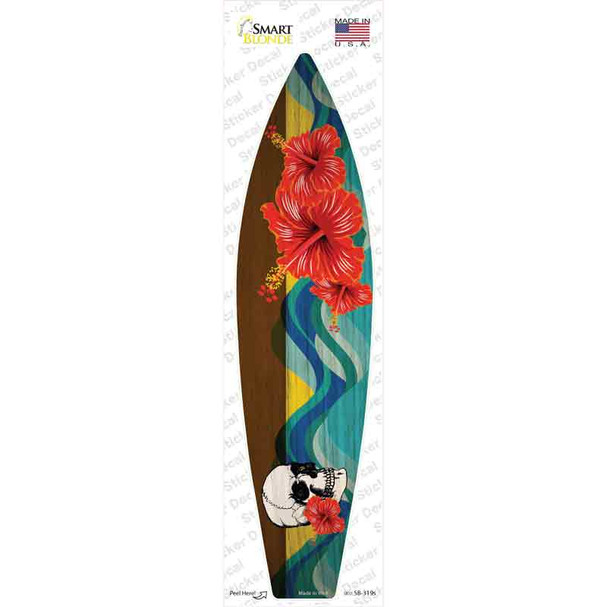Skull With Hawaiian Flowers Novelty Surfboard Sticker Decal