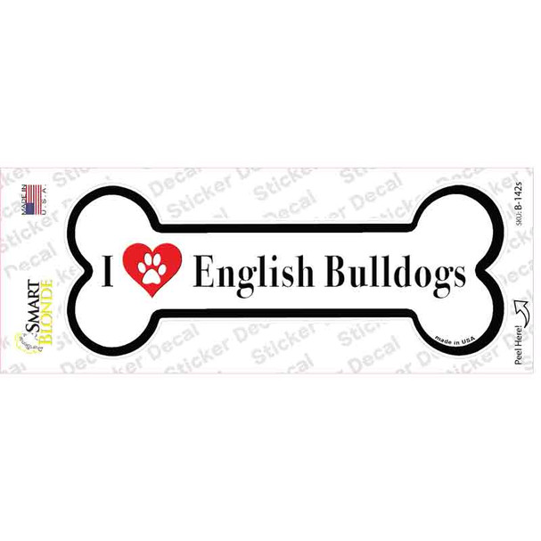 I Love English Bulldogs Novelty Bone Sticker Decal