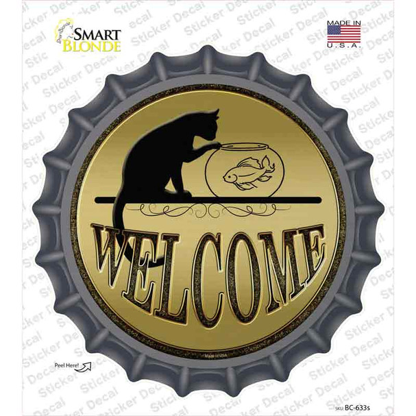 Welcome With Cat Novelty Bottle Cap Sticker Decal
