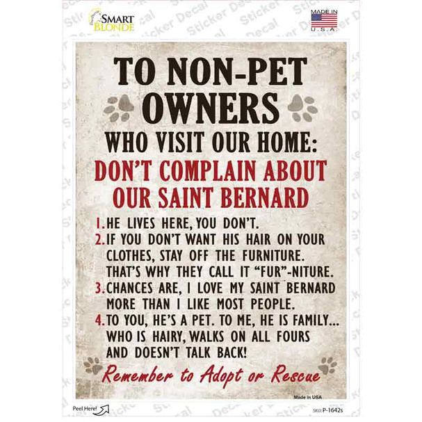 Non-Pet Owners Saint Bernard Novelty Rectangle Sticker Decal