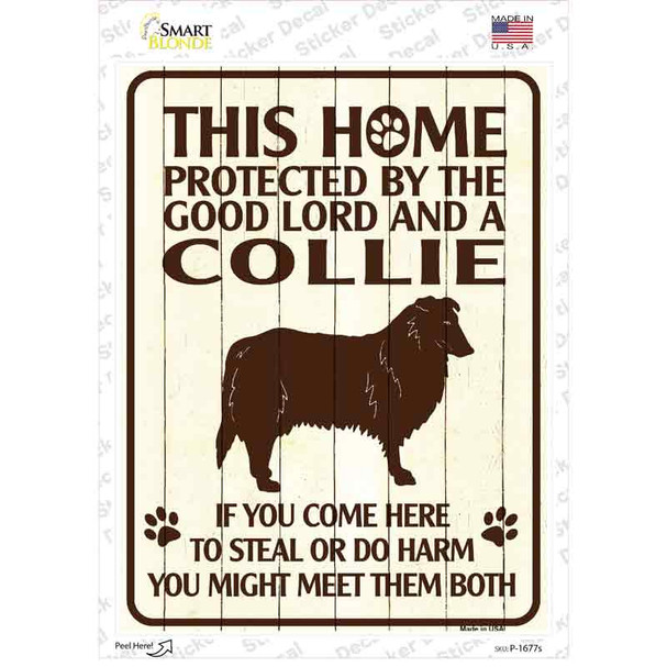 Protected By A Collie Novelty Rectangle Sticker Decal