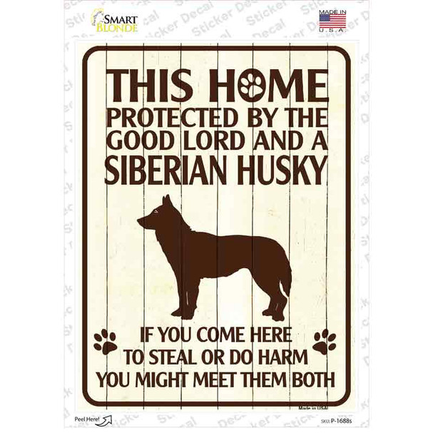 Protected By A Siberian Husky Novelty Rectangle Sticker Decal