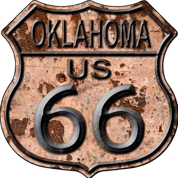 Oklahoma Route 66 Rusty Metal Novelty Highway Shield Sign