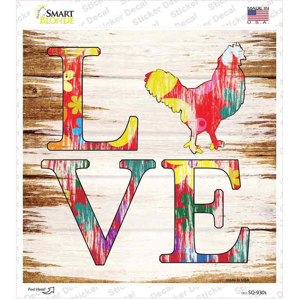 Love Colorful Chicken Novelty Square Sticker Decal