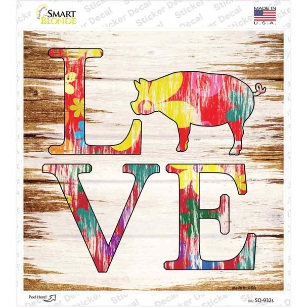 Love Colorful Pig Novelty Square Sticker Decal